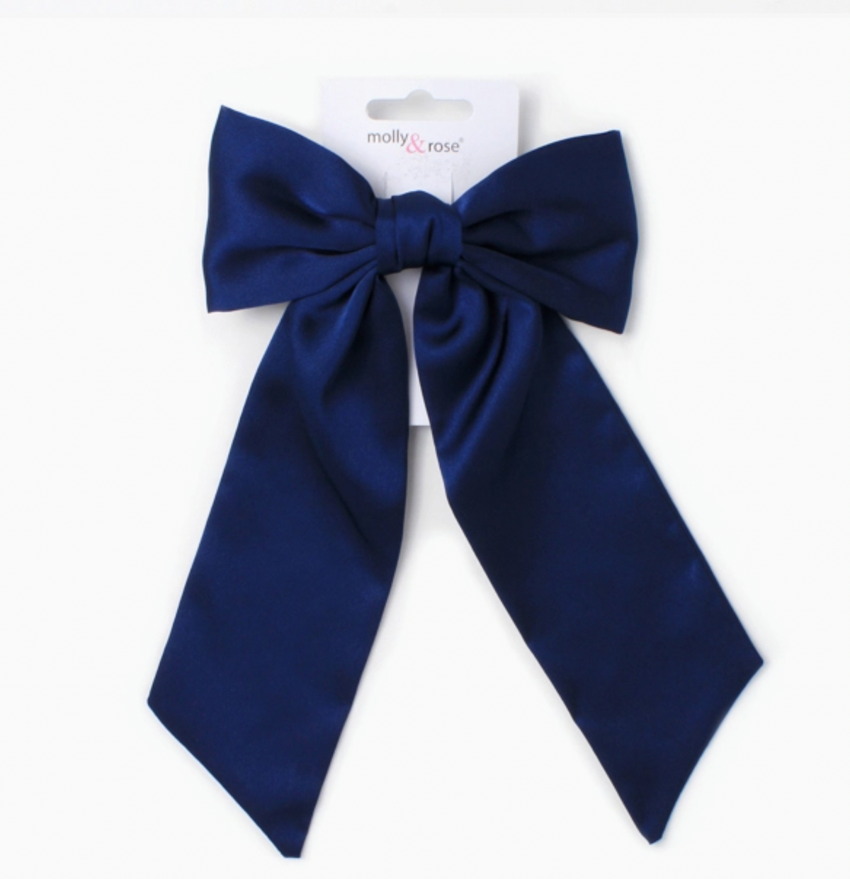 Molly & Rose large navy hair bow product image; elegant decorative clip for occasion hairstyles and dressing up