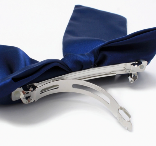 Large navy hair bow by Molly & Rose; decorative clip accessory for parties, photographs and special occasions