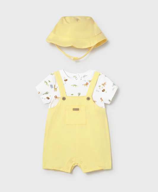 UNISEX SUNSHINE SAFARI BABY DUNGAREES WITH HAT | MAYORAL