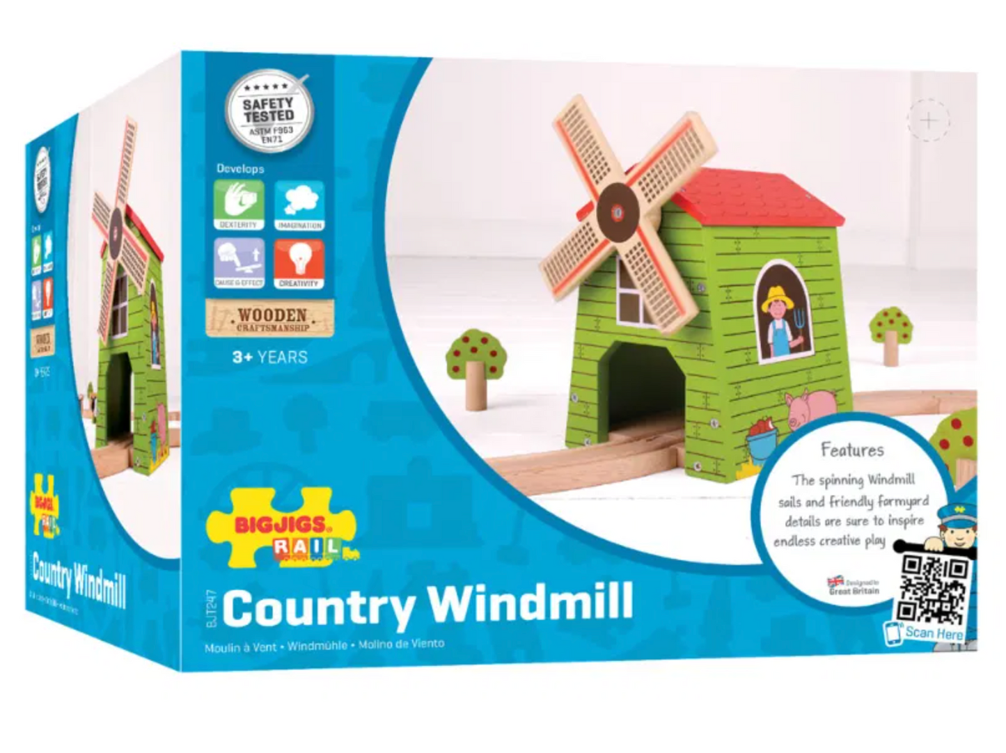 BigJigs Country Windmill toy set packaging. WOODEN COUNTRY WINDMILL TRAIN SET ACCESSROY | BIGJIGS