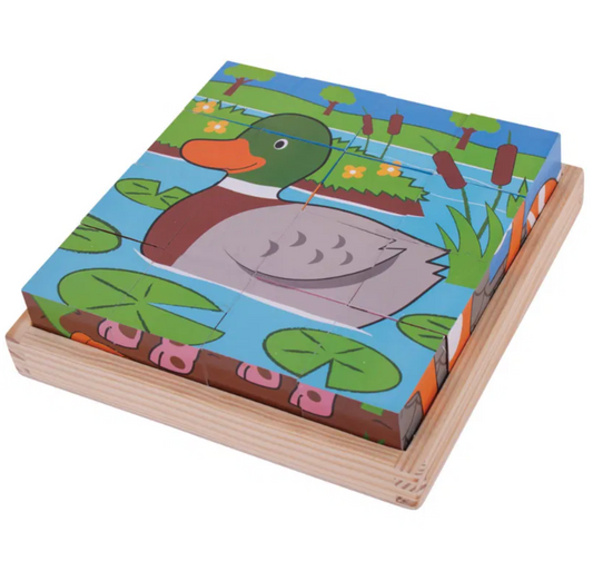Children's puzzle with a duck design on a white background WOODEN FARM CUBE PUZZLE - LARGE | BIGJIGS