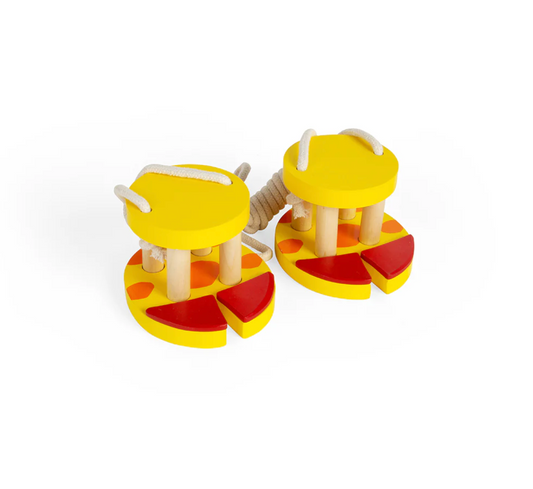 Two wooden Footwalker toys designed for young children to step on, with green and natural wood colors and simple, sturdy designs. WOODEN FOOTWALKERS - 3 COLOURS | BIGJIGS