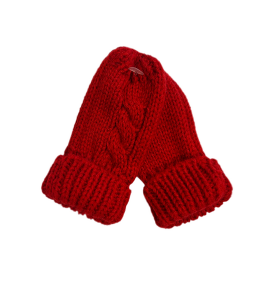 KNITTED BABY MITTENS - CHERRY RED