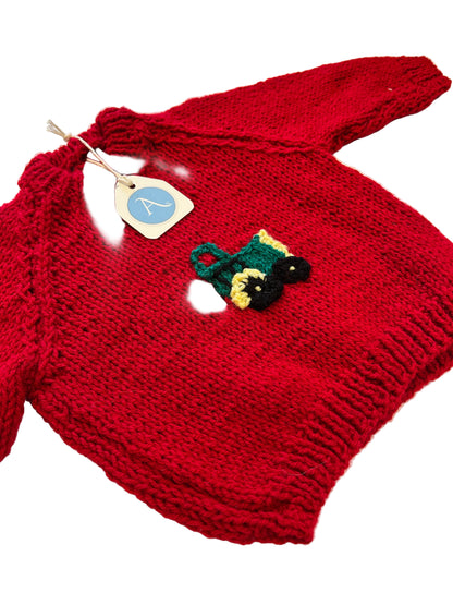 RICH RED JUMPER WITH GREEN TRACTOR - 9-12 MONTHS