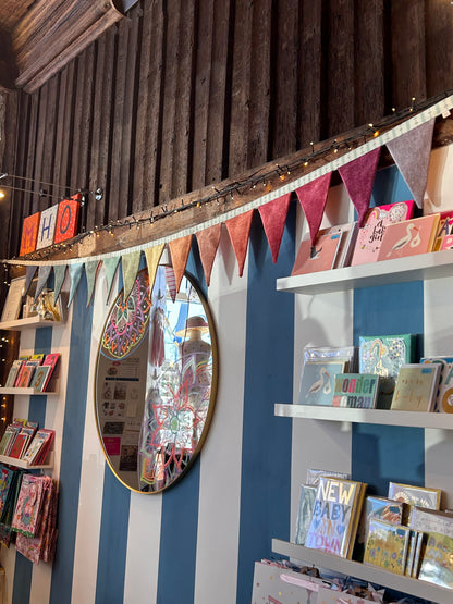 RUBARB & CUSTARD WITH VELVET RAINBOW BACK BUNTING | THE SUSSEX BUNTING COMPANY
