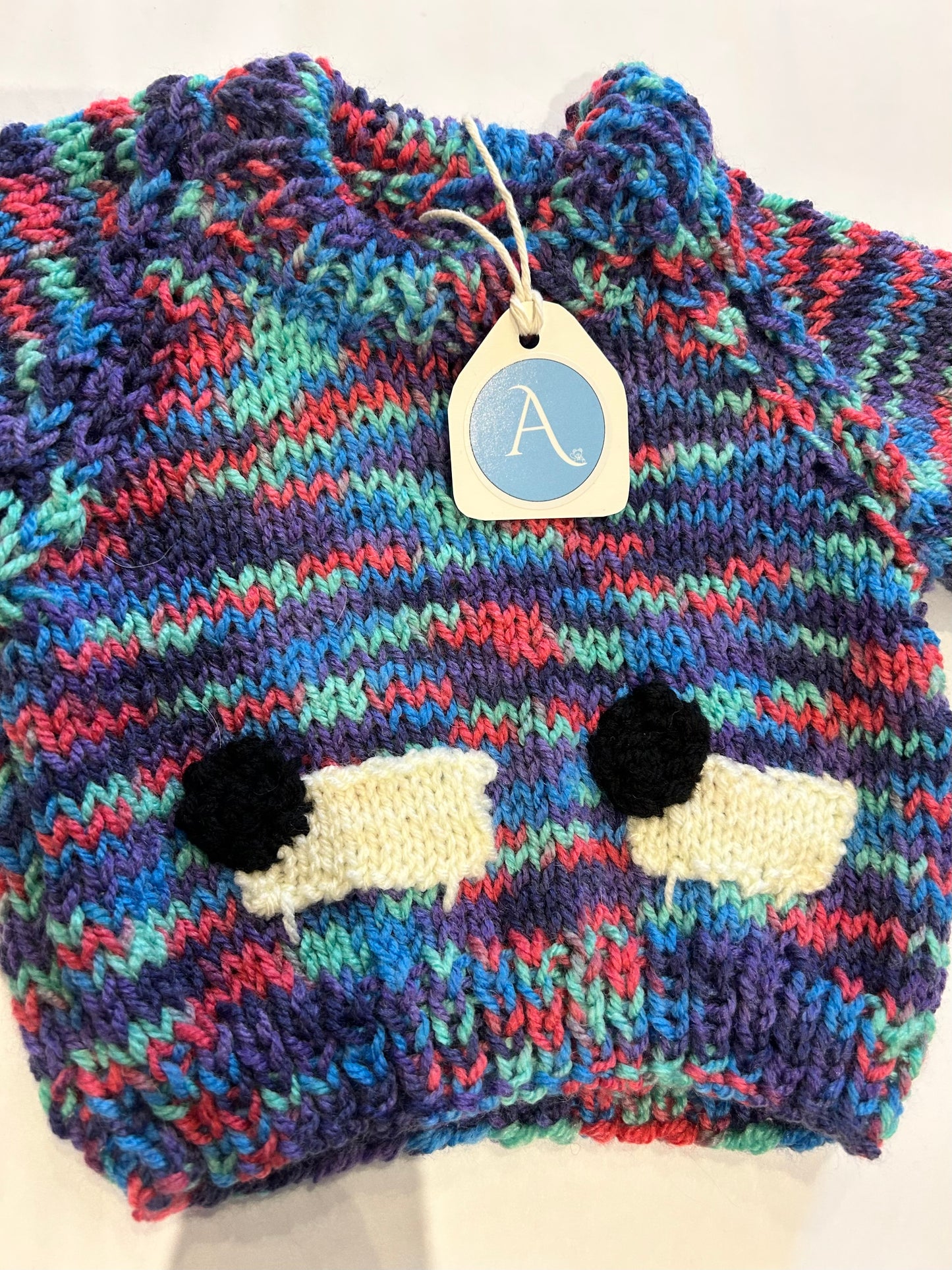 PURPLE & GREEN COLOUR JUMBLE JUMPER WITH SHEEP- 6-9 MONTHS