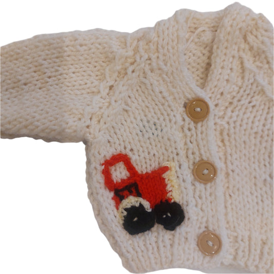 TRACTOR CARDIGAN - CREAM 0-3 MONTHS