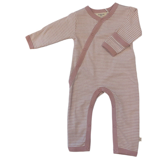 ORGANIC COTTON SLEEPSUIT - PINK FINE STRIPE, 0-12 MONTHS
