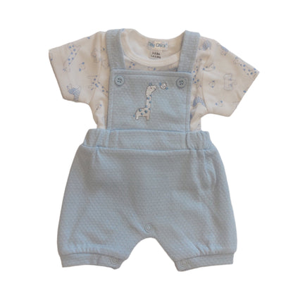 BLUE PREMATURE BABY DUNGAREE 2 PIECE SET