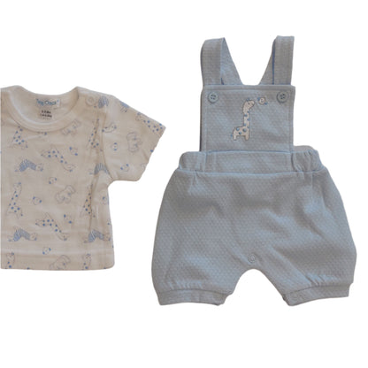 BLUE PREMATURE BABY DUNGAREE 2 PIECE SET