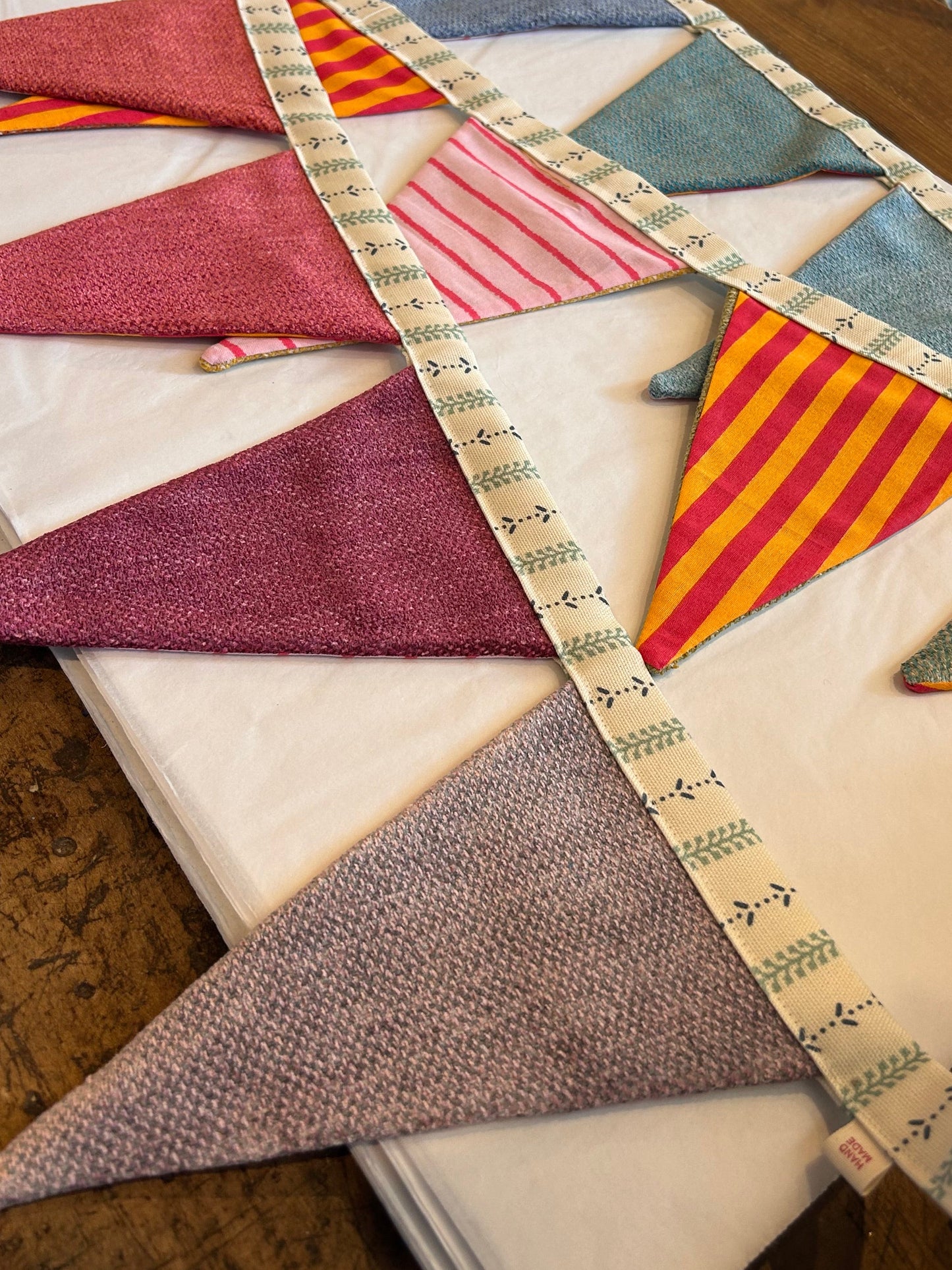 RUBARB & CUSTARD WITH VELVET RAINBOW BACK BUNTING | THE SUSSEX BUNTING COMPANY