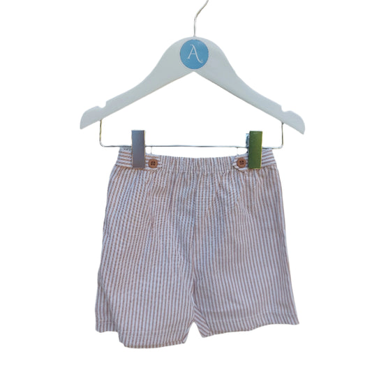 SUNSHINE STRIPE BABY TOP & SHORTS SET - EMBROIDERED TOP & TAUPE STRIPE SHORTS 0-6 MONTHS
