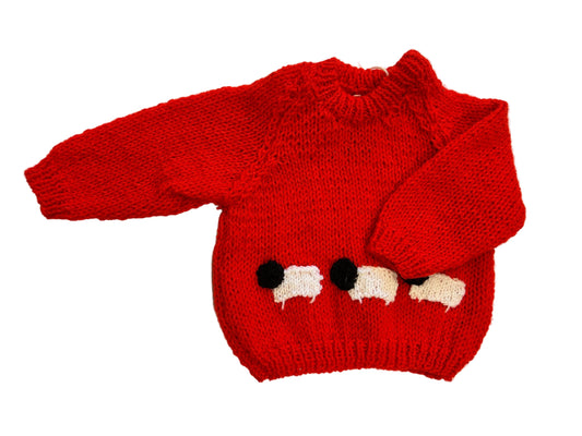 BRIGHT RED JUMPER WITH SHEEP - 9-12 MONTHS