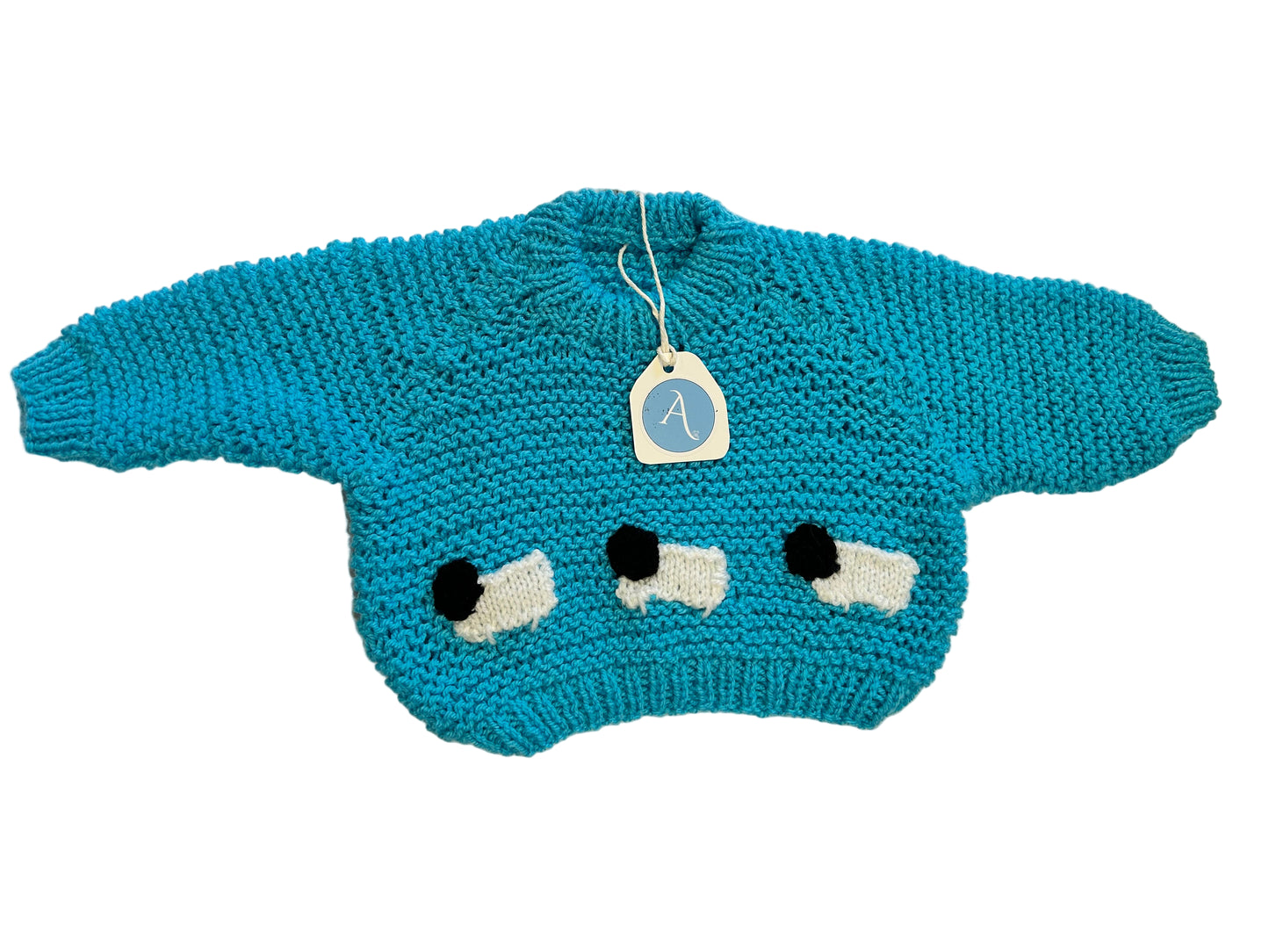 TURQUOISE BLUE JUMPER WITH SHEEP- 6-9 MONTHS