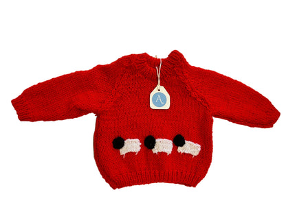 BRIGHT RED JUMPER WITH SHEEP - 9-12 MONTHS