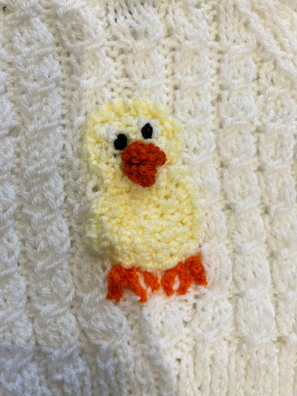 WHITE JUMPER WITH CHICK- 6-9 MONTHS