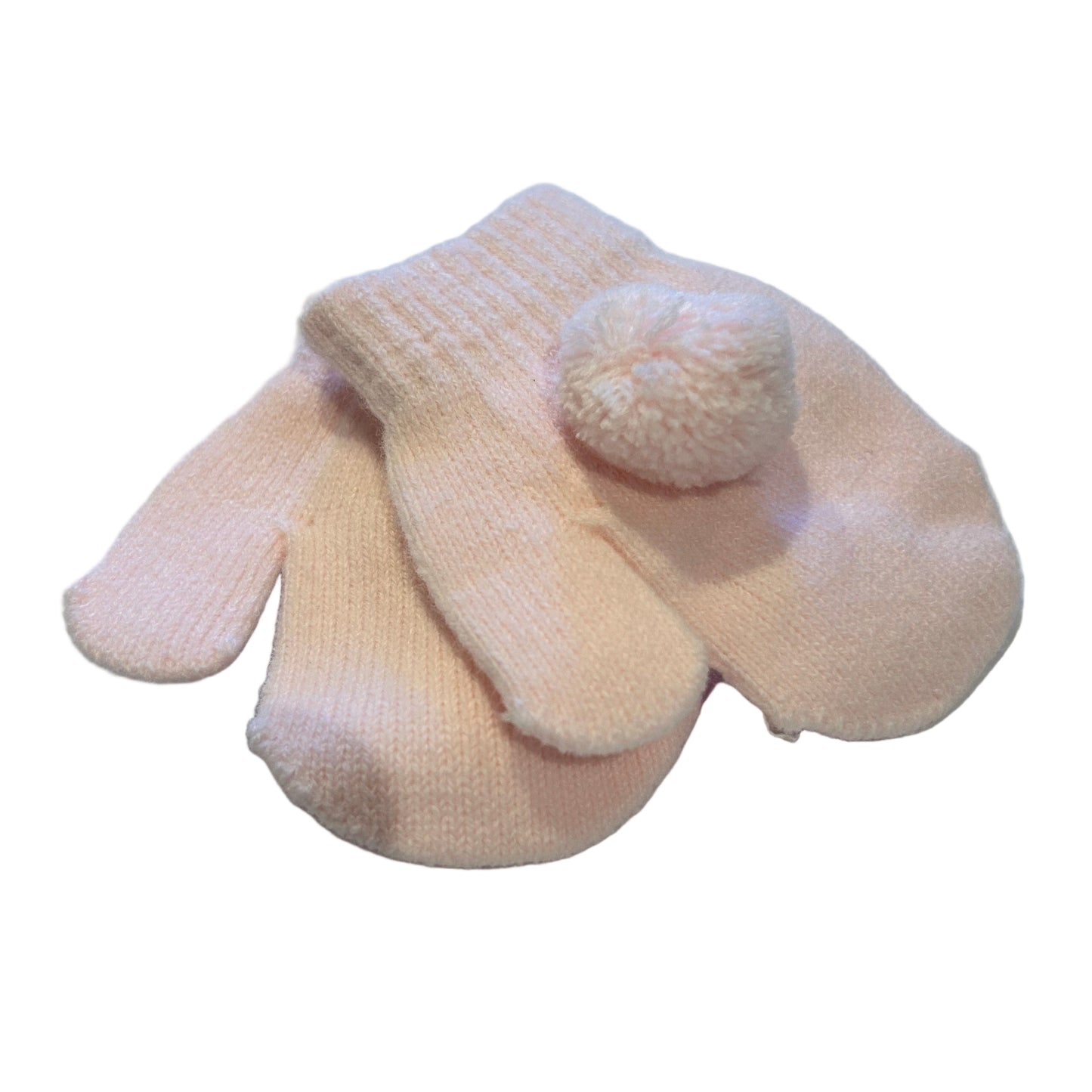 KNITTED BABY MITTENS WITH POMPOMS - BABY PINK