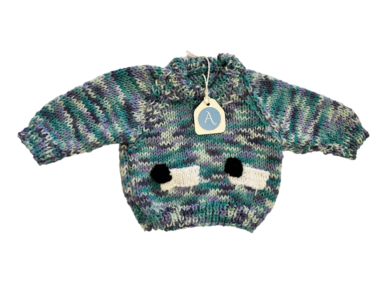 OCEAN WAVE COLOUR JUMBLE JUMPER WITH SHEEP- 6-9 MONTHS