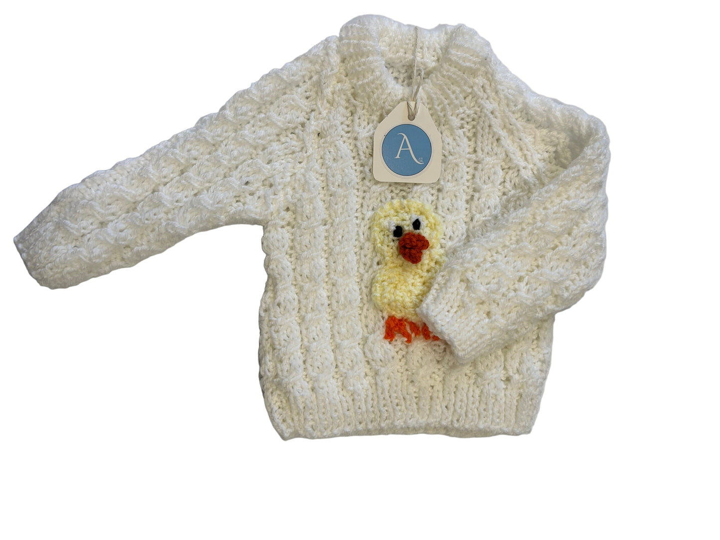 WHITE JUMPER WITH CHICK- 6-9 MONTHS