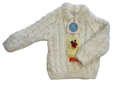 WHITE JUMPER WITH CHICK- 6-9 MONTHS