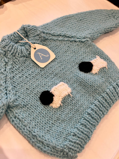BABY BLUE JUMPER WITH SHEEP- 6-9 MONTHS