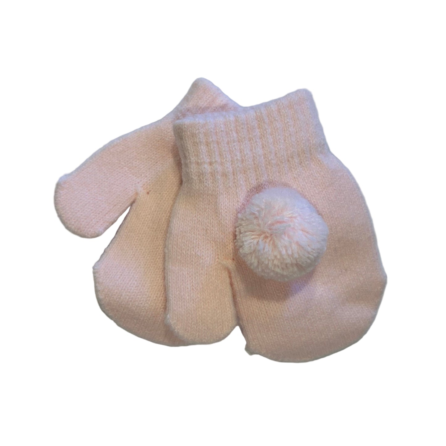 KNITTED BABY MITTENS WITH POMPOMS - BABY PINK