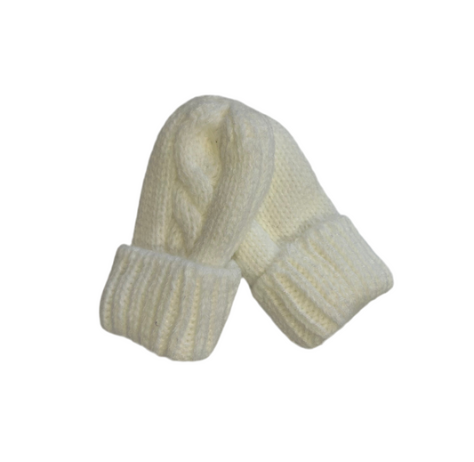 KNITTED BABY MITTENS - SNOW WHITE