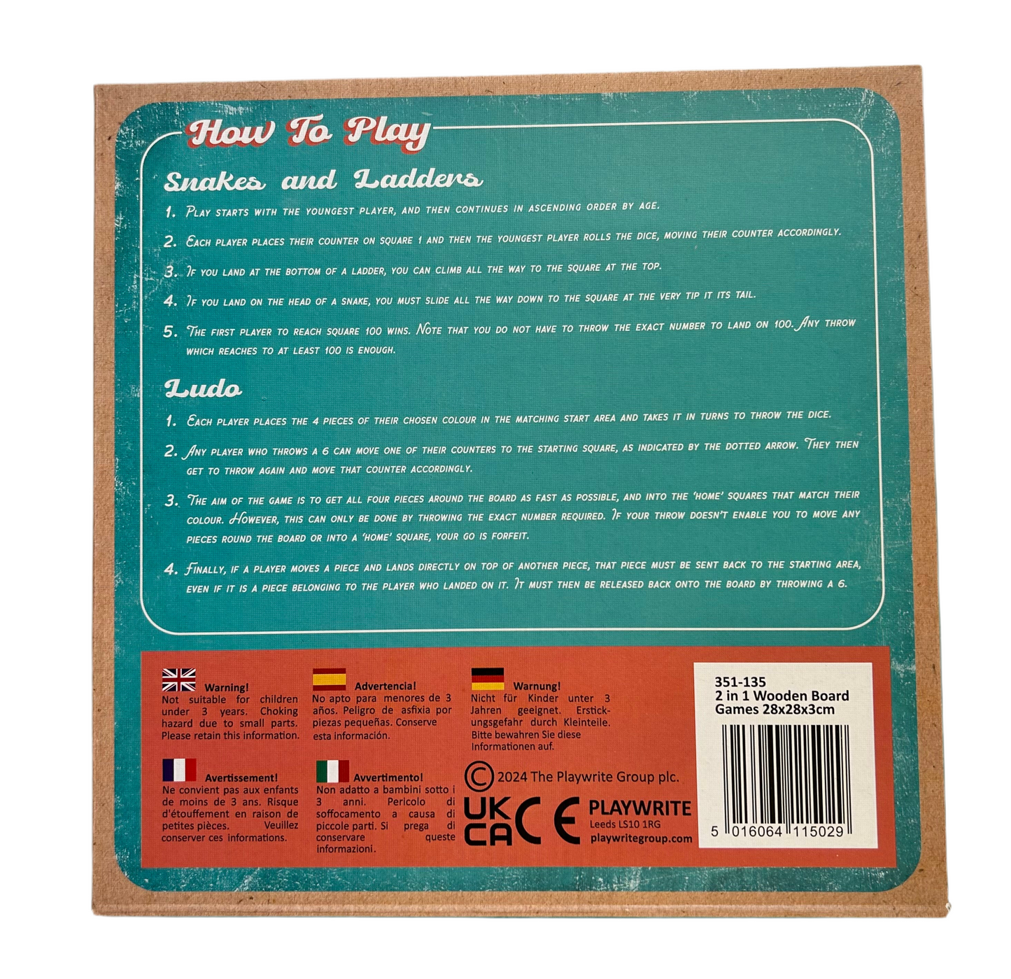 2 IN 1 WOODEN BOARD GAME - LUDO & SNAKES AND LADDERS