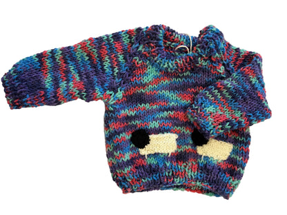 PURPLE & GREEN COLOUR JUMBLE JUMPER WITH SHEEP- 6-9 MONTHS
