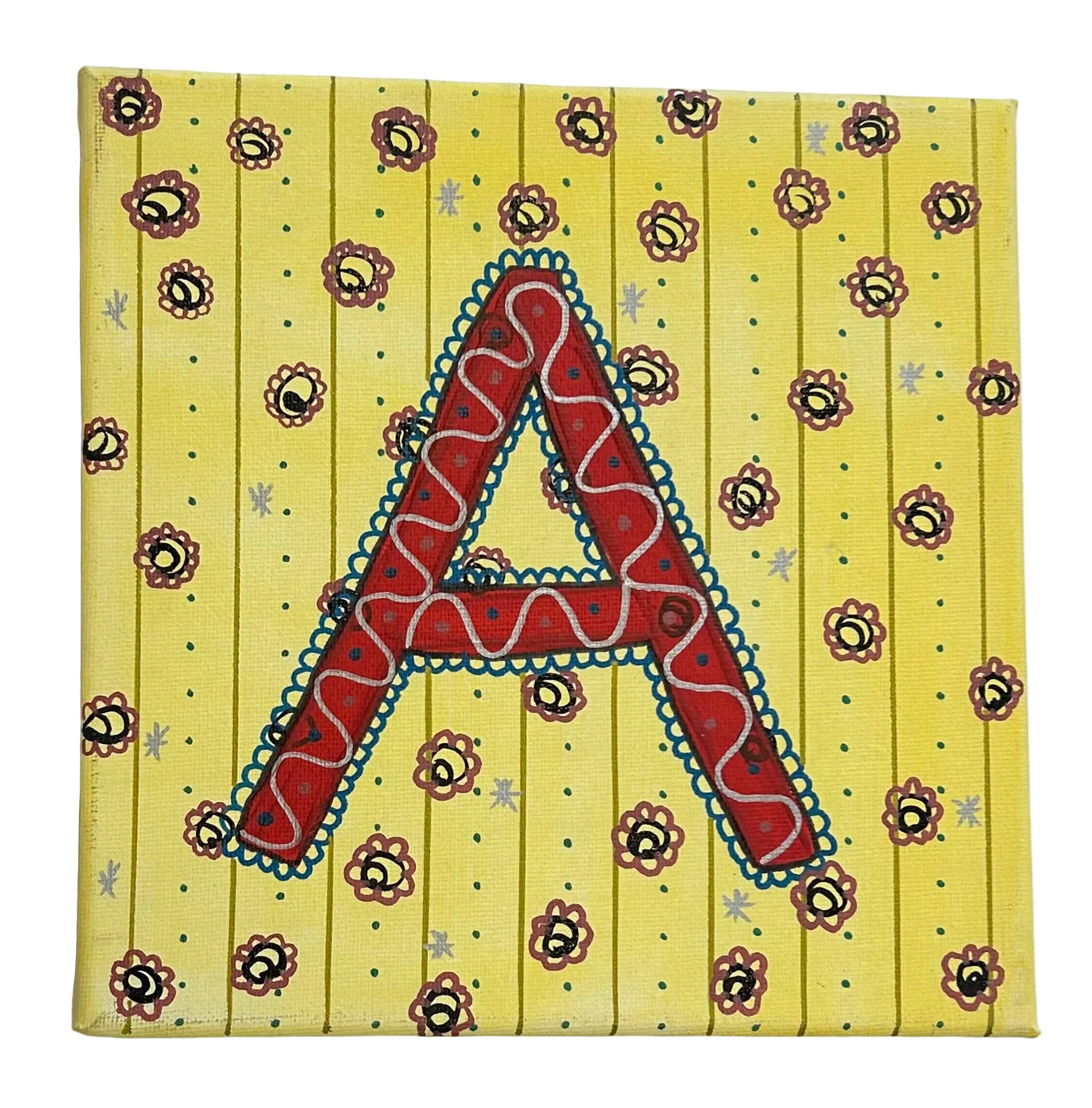 A. Sloan & Daughter hand-painted monogram canvas painting with layered paint technique for a luxury baby nursery or child's bedroom.