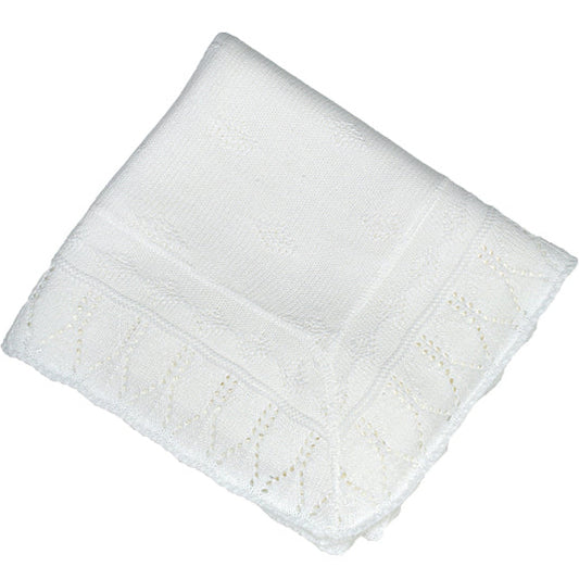 PATTERNED BABY SHAWL - FINE ACRYLIC KNIT, 36″×36″, Pink/White, Blue/White or White