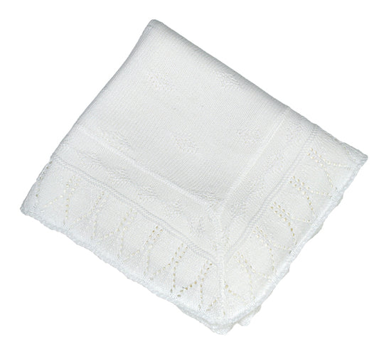 FINE KNIT PATTERNED BABY SHAWL - WHITE | DANDELION