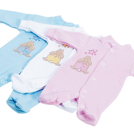 WHITE PREMATURE RABBIT & STAR SLEEPSUIT - SOFT COTTON BABY PREEMIE WEAR