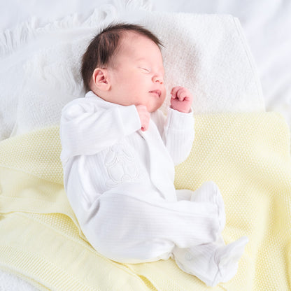 WHITE PREMATURE RABBIT & STAR SLEEPSUIT - SOFT COTTON BABY PREEMIE WEAR