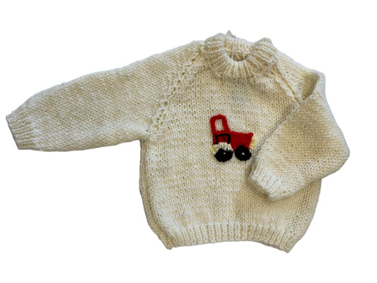 CREAM JUMPER WITH RED TRACTOR - 1-2 YEARS