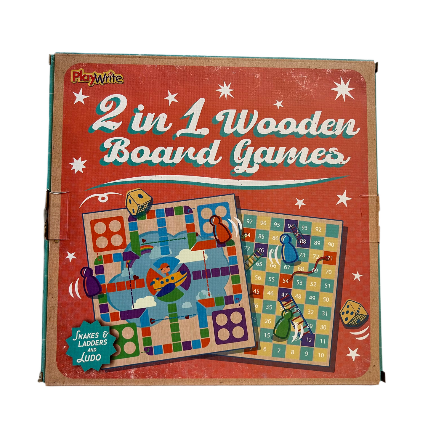 2 IN 1 WOODEN BOARD GAME - LUDO & SNAKES AND LADDERS
