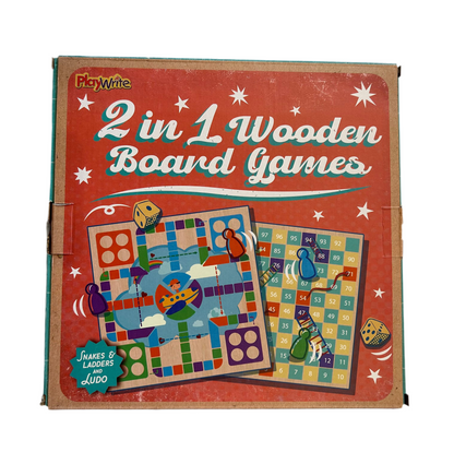 2 IN 1 WOODEN BOARD GAME - LUDO & SNAKES AND LADDERS