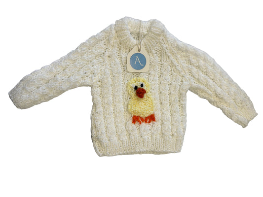 WHITE JUMPER WITH CHICK- 6-9 MONTHS