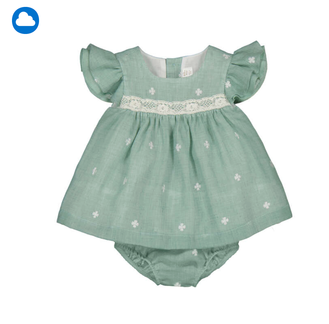 Girls Mayoral Green baby dress with floral embroidery