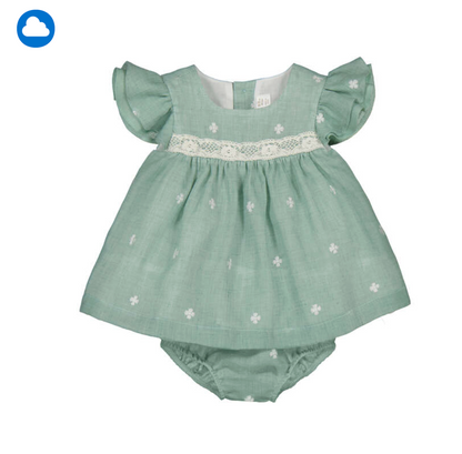 Girls Mayoral Green baby dress with floral embroidery