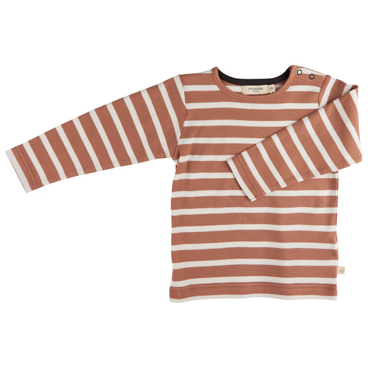 ORGANIC COTTON LONG SLEEVE T-SHIRT - BRETON STRIPE MACAROON