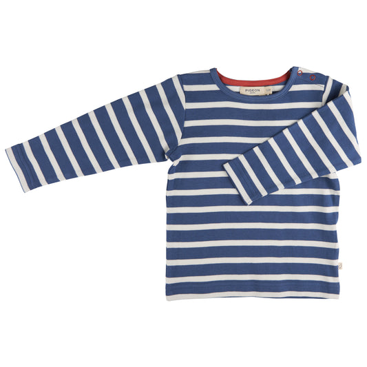 ORGANIC COTTON BRETON BLUE STRIPE LONG SLEEVE T-SHIRT - BABT & TODDLER 0-3 YEARS