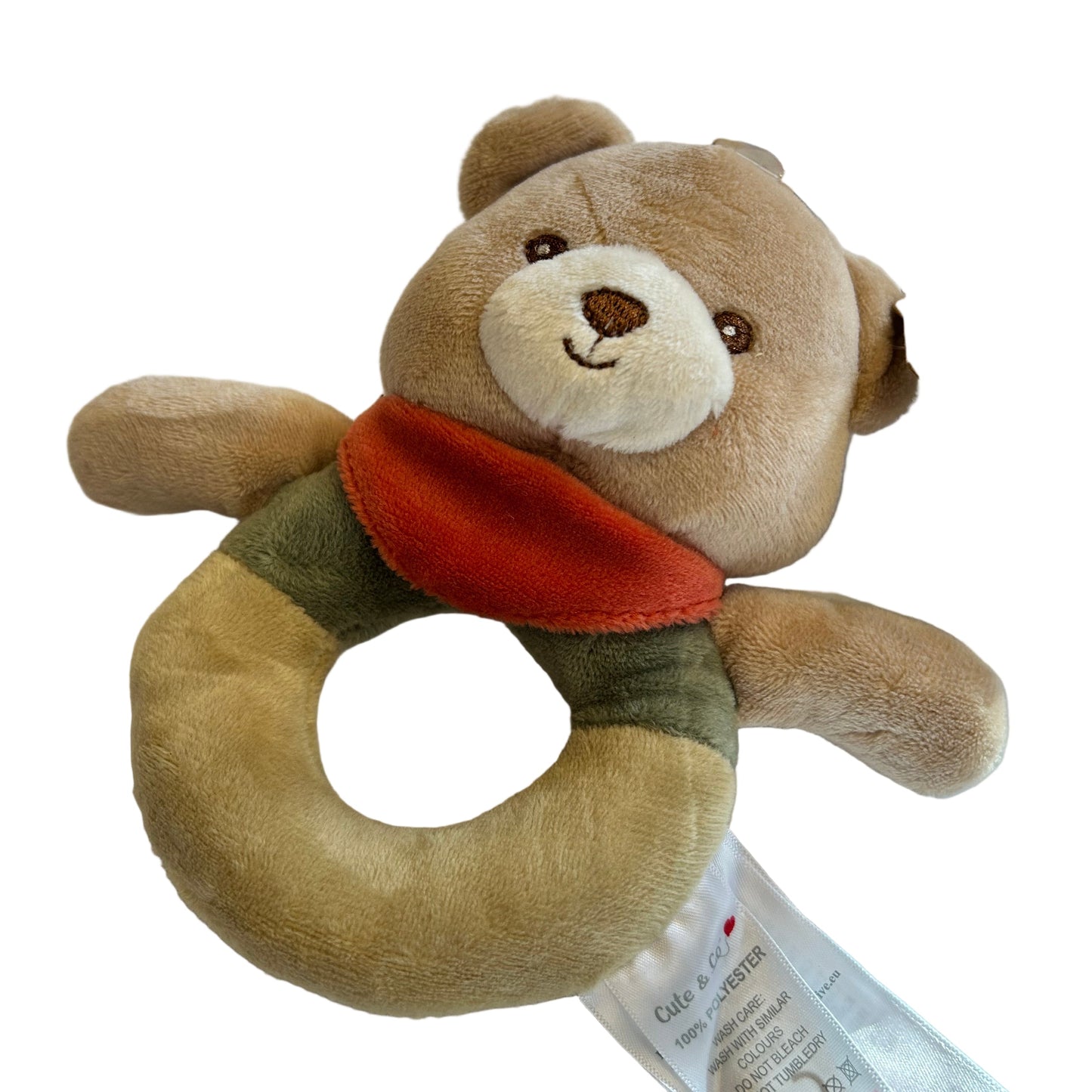 CHRISTMAS TEDDY WITH SCARF RATTLE RING