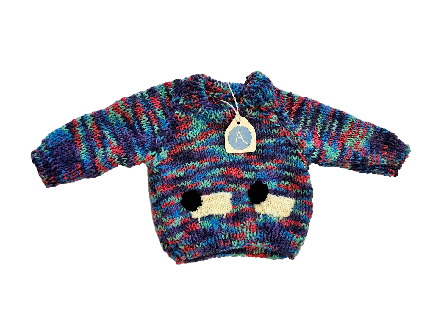 PURPLE & GREEN COLOUR JUMBLE JUMPER WITH SHEEP- 6-9 MONTHS