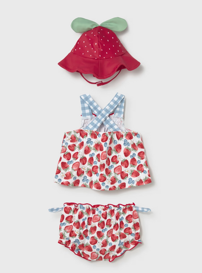 BABY GIRLS STRAWBERRY SWIM BEACH SET - HAT, TOP AND KNICKERS | MAYORAL