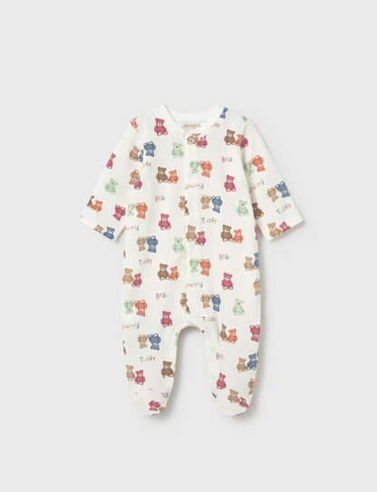 Baby onesie with teddy bear pattern. BABY UNISEX SLEEPSUIT - RAINBOW TEDDY PATTERN | MAYORAL

