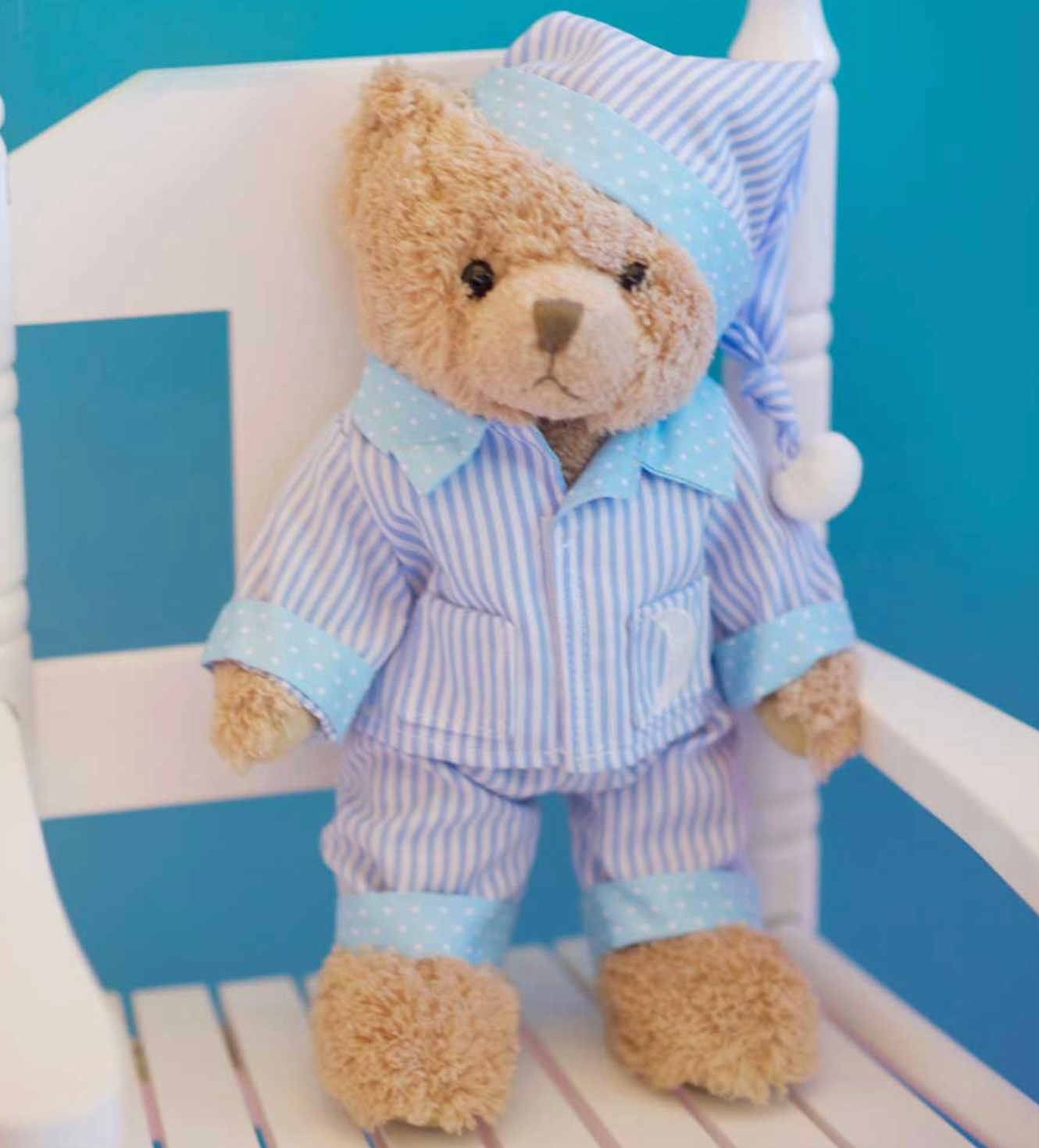 BLUE_STRIPE_PYJAMAS_TEDDY_BEAR_SOFT_CUDDLY_TOY_IN_BLUE_NIGHTWEAR