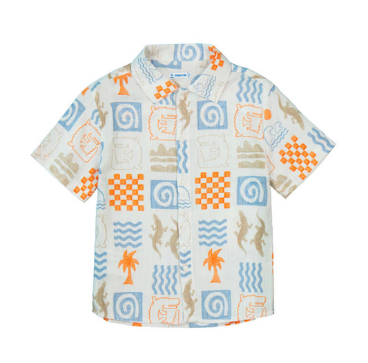 Mayoral Boys summer Short-sleeve shirt with a colorful geometric pattern on a white background