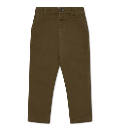 BOYS ELASTICATED WAIST CHINO TROUSERS - KHAKI WITH STONE TRIM | ELEANOR CHARLES
