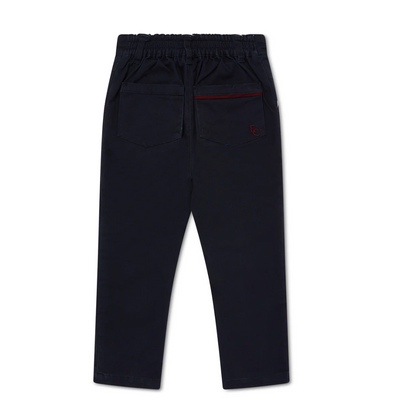 BOYS ELASTICATED WAIST CHINO TROUSERS - NAVY WITH BURGUNDY TRIM | ELEANOR CHARLES